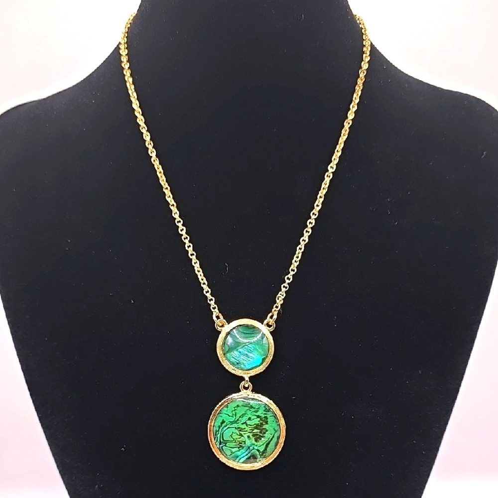 Vintage Monet Abalone Cabochon Goldtone Necklace